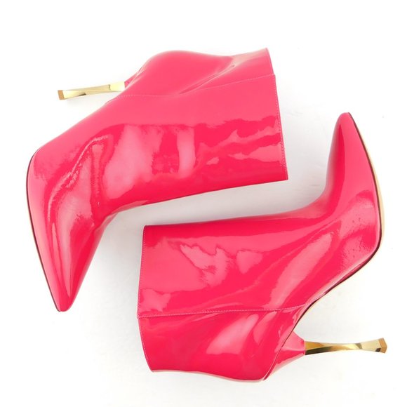 VALENTINO Dark Hot Pink Patent Metal Heel Booties 39 - Picture 5 of 11
